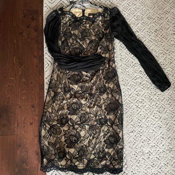 New nwt tadashi shoji designer black cream lace formal cocktail dress size 12 - Picture 3 of 10